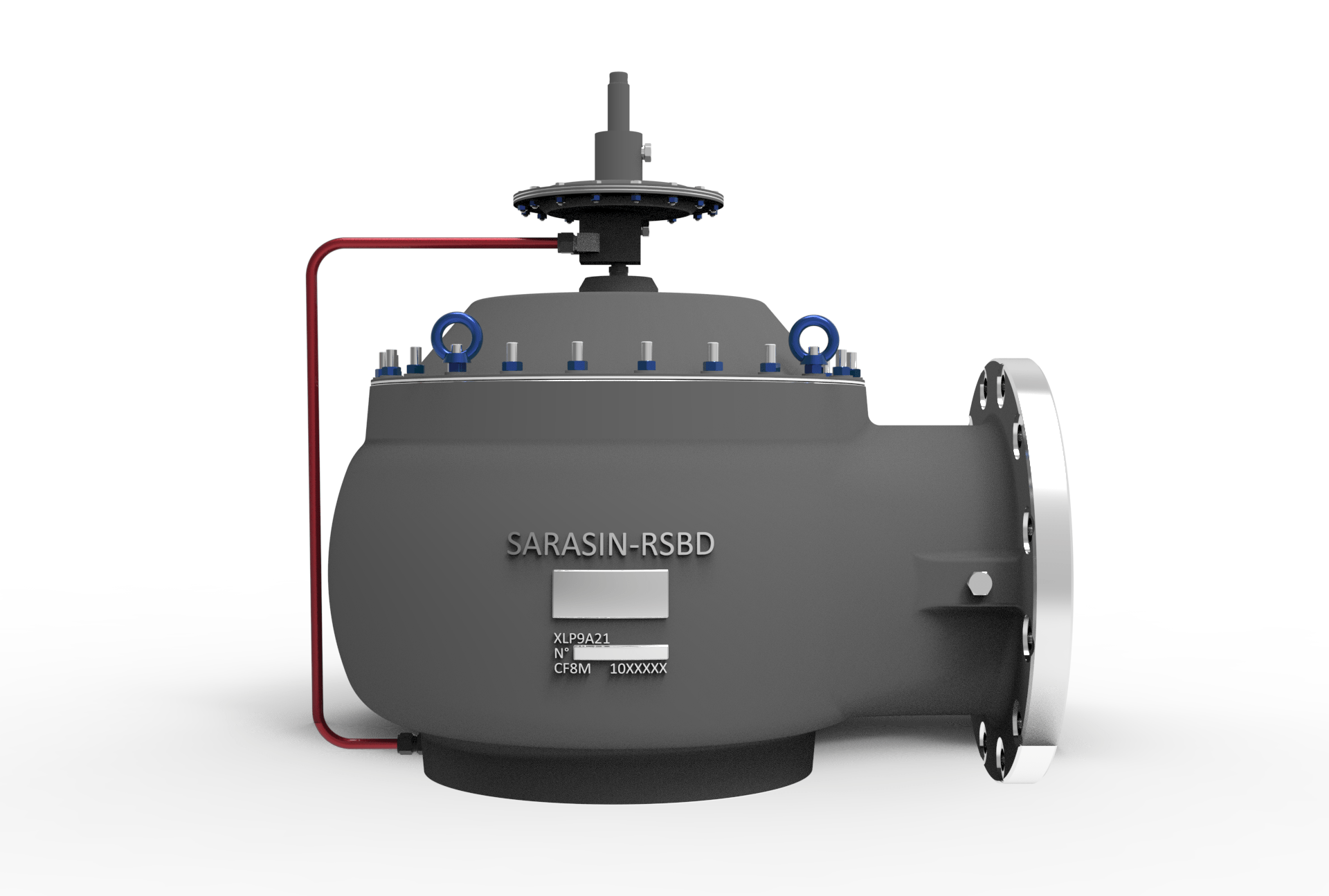 SARASIN-RSBD® 74LP, 74VP, & 78LP SERIES PILOT OPERATED PRESSURE RELIEF VALVE, right side view