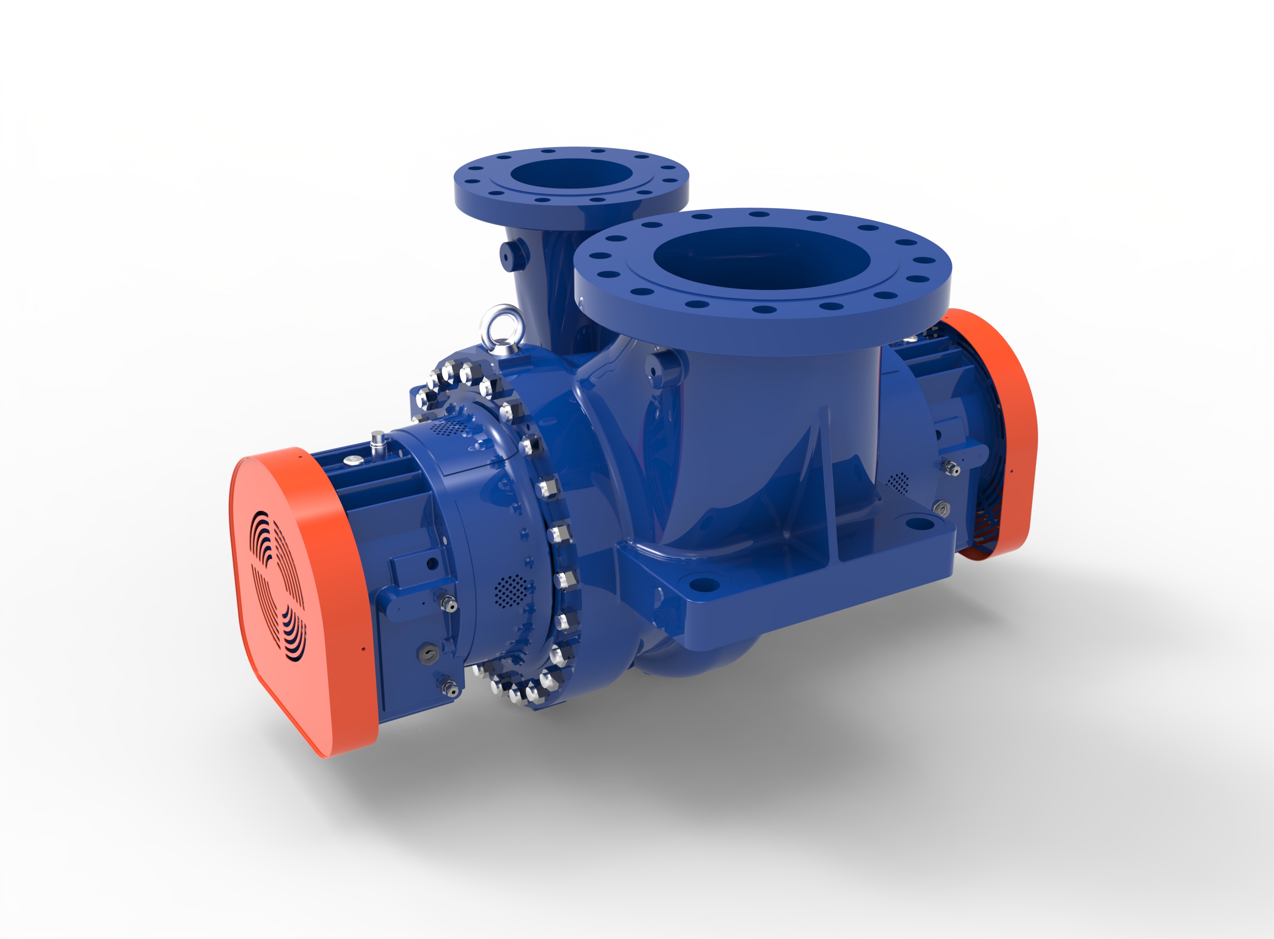 Angled front left side view of a Termomeccanica Pompe DP BB2 TYPE API 610 Centrifugal Pump manufactured by Trillium Flow Technologies